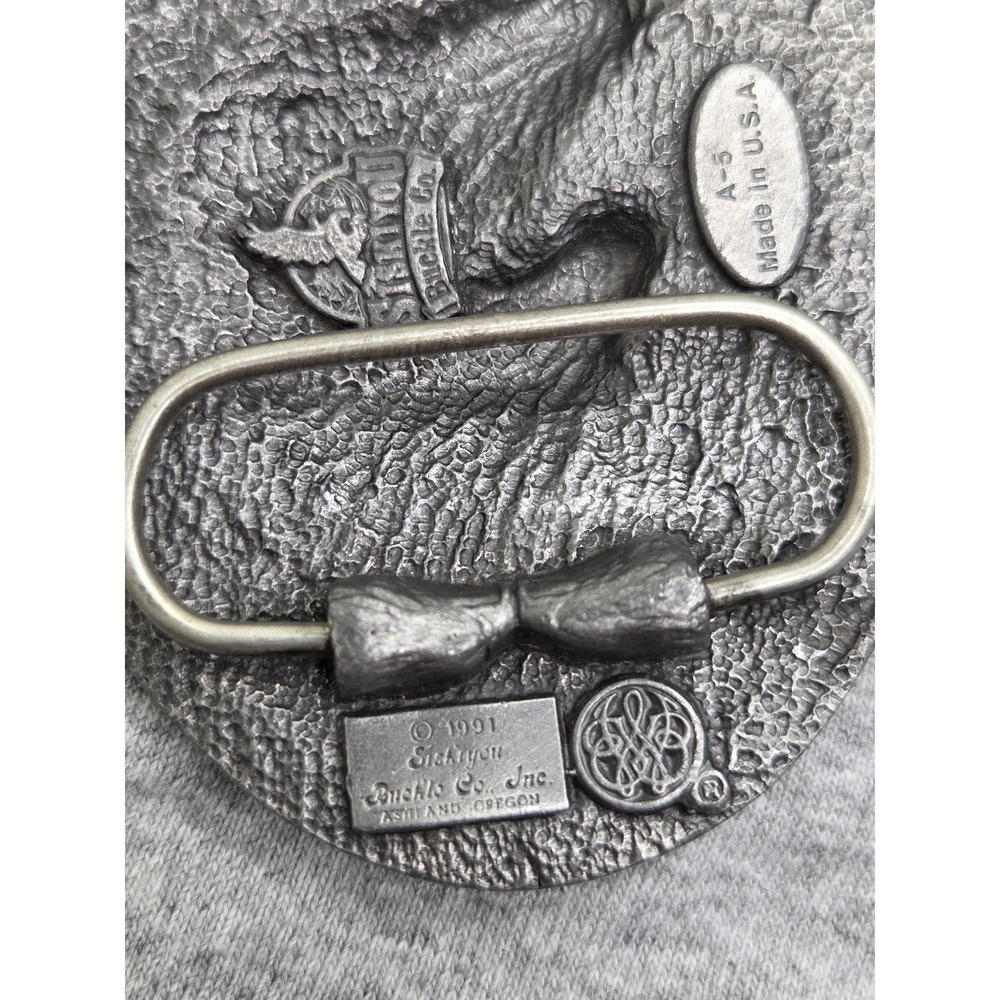 Vintage 1991 Siskiyou Two Horse Head Stallion Western Belt Buckle Bronze Oval - Picture 5 of 6